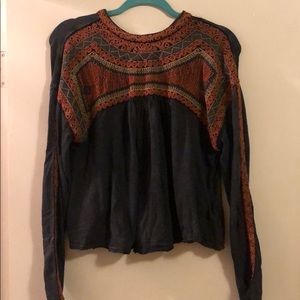 Free People embroidered crop long sleeve